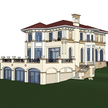 法式独栋别墅草图大师模型下载，sketchup别墅外观su模型分享