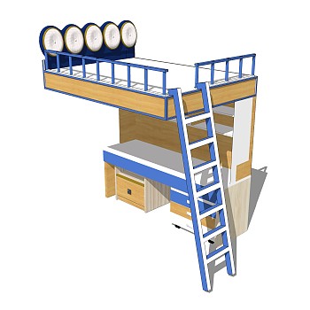 儿童高低床铺草图大师模型，儿童床SU模型下载