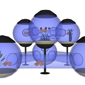 现代玻璃鱼缸草图大师模型，鱼缸sketchup模型下载