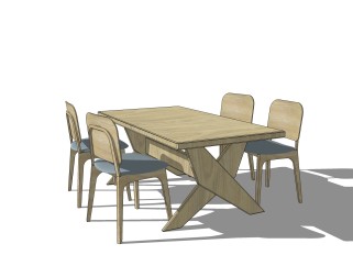 现代实木餐桌椅免费su模型，实木餐桌椅skp模型下载