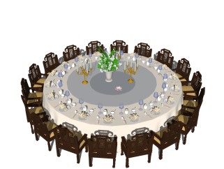 中式宴会餐桌椅组合免费su模型下载、中式宴会餐桌椅组合草图大师模型下载