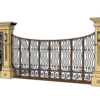 欧式入口大门skp文件下载，入口大门SU模型分享