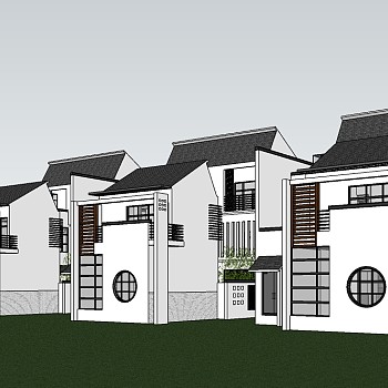 新中式独栋别墅草图大师模型，sketchup别墅su模型下载