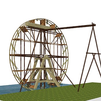 中式水车小品草图大师模型，水车小品sketchup模型免费下载