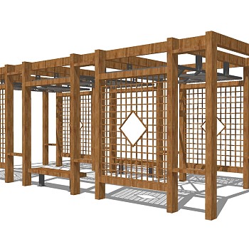 新中式实木廊架草图大师模型，实木廊架sketchup模型下载