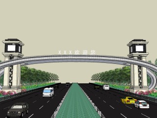 现代高速公路入口su模型下载、高速公路入口草图大师模型下载