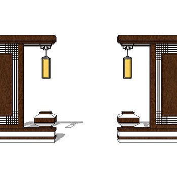 中式景观墙草图大师模型，景墙sketchup模型下载