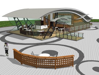 民宿茶楼建筑草图大师模型，SU模型免费下载