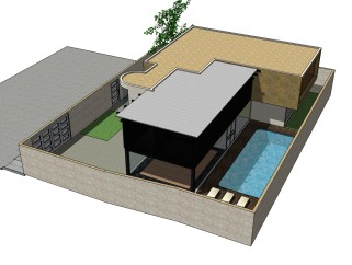 现代欧式独栋泳池别墅草图大师模型，别墅SU模型下载