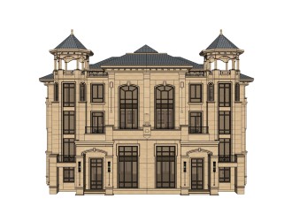 欧式联排别墅su模型，别墅sketchup模型下载