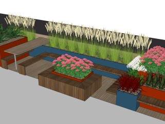 公园长椅景观sketchup模型，花卉小品景观植物skp文件下载