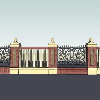 中式围墙护栏草图大师模型skp文件，围墙sketchup模型skp文件下载