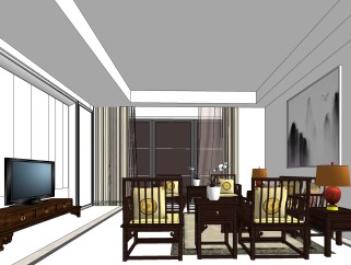  美式客厅su模型，客厅草图大师下载