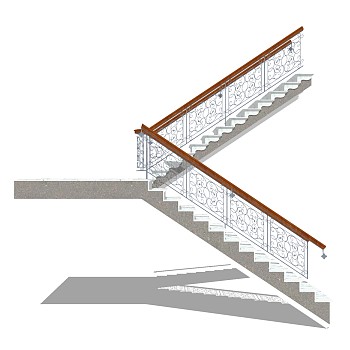 现代双跑平行楼梯草图大师模型，双跑平行楼梯sketchup模型免费下载