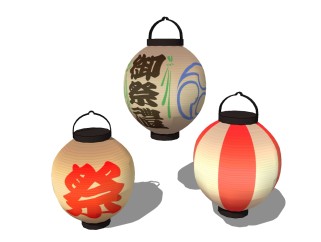 日式灯笼组合SU模型下载，灯笼草图大师模型