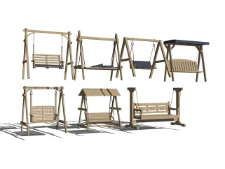 现代实木户外吊椅组合草图大师模型，户外吊椅sketchup模型下载
