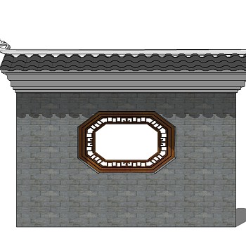 中式景观墙草图大师模型，景墙sketchup模型下载