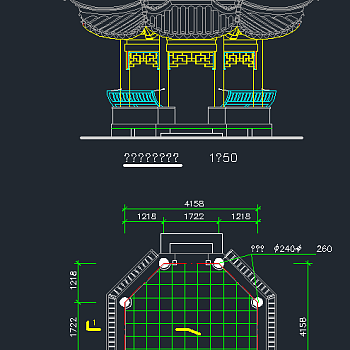 全套园林八角亭CAD施工图，八角亭CAD建筑图纸下载
