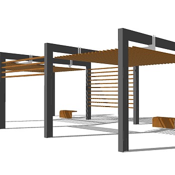 新中式造型廊架草图大师模型，造型廊架sketchup模型下载