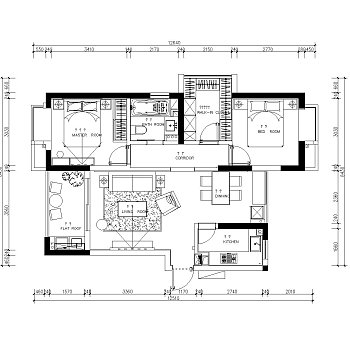 现代二室两厅90㎡白马庄施工图cad图纸下载