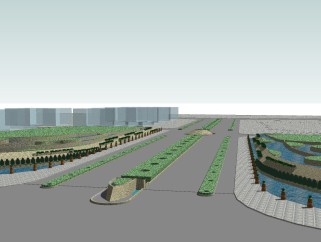 现代邻水道路景观草图大师模型，邻水道路景观sketchup模型下载