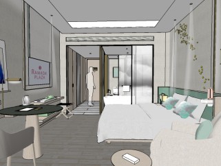 北欧风酒店客房草图模型，室内设计草图模型sketchup下载