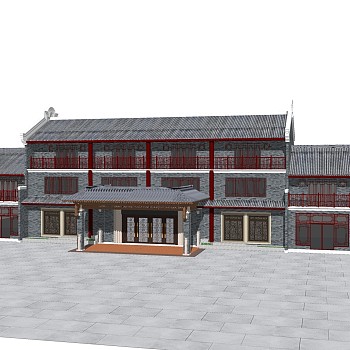 中式居住建筑草图大师模型，古建民俗sketchup模型免费下载