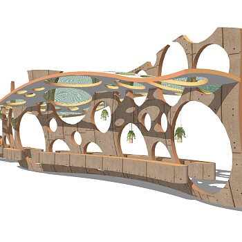 现代异形创意实木廊架草图大师模型，异形创意实木廊架sketchup模型下载