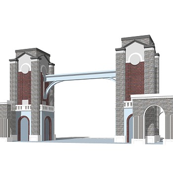 欧式小区入口草图大师模型，小区入口sketchup模型免费下载