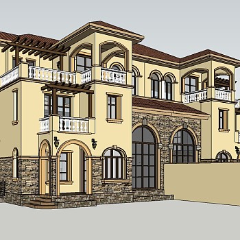 欧式连排别墅su模型方案下载，sketchup别墅草图大师模型