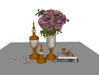 欧式花瓶花卉摆件skp文件下载，花瓶花卉sketchup模型