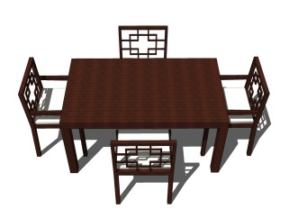 新中式餐桌草图大师模型，餐桌sketchup模型下载