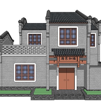 中式四合院别墅su模型下载、中式四合院别墅草图大师模型下载