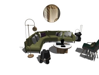 现代轻奢多人沙发组合su模型，多人沙发sketchup模型下载