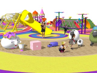 现代儿童活动场地su模型下载，游乐设施草图大师模型分享