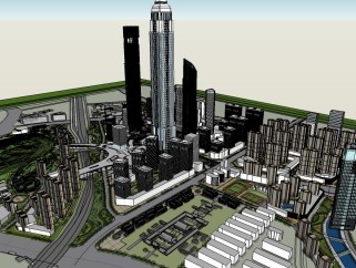 现代城市建筑规划设计su模型下载、城市建筑规划草图大师模型下载
