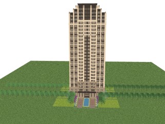 新古典高层住宅楼草图大师模型，住宅楼su模型下载