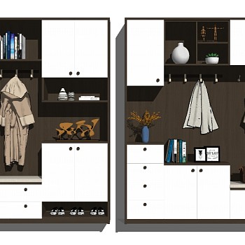 现代北欧实木多功能鞋柜组合su模型，鞋柜草图大师模型下载