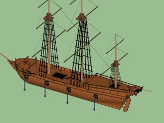 中式木质帆船su模型下载、木质帆船草图大师模型下载