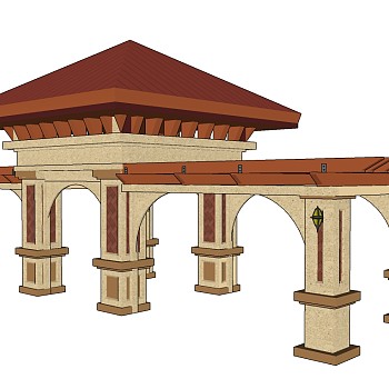 欧式景观廊架草图大师模型，景观廊架sketchup模型下载