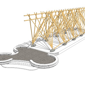 现代竹制廊架su模型，廊架草图大师模型下载