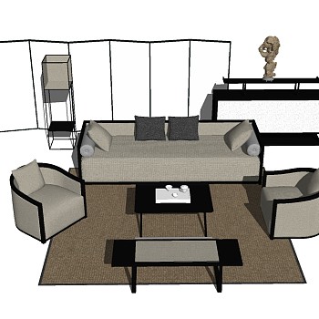 新中式多人沙发草图大师模型，多人沙发sketchup模型下载