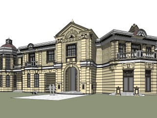 欧式古典酒店外观草图大师模型，古典酒店外观sketchup模型免费下载