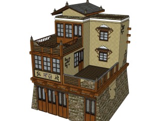 中式藏族民族特色别墅su模型下载、中式藏族民族特色别墅草图大师模型下载