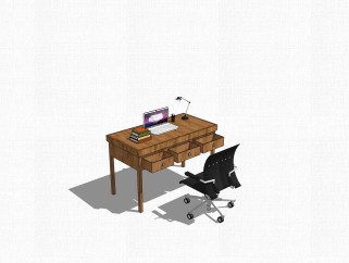 新中式办公桌草图大师模型，办公桌sketchup模型下载
