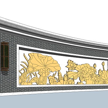 中式文化景观墙草图大师模型，文化景观墙sketchup模型免费下载