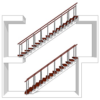 现代钢结构玻璃单跑楼梯草图大师模型，钢结构单跑楼梯sketchup模型免费下载