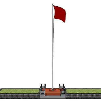 现代国旗旗台su模型下载、国旗草图大师模型下载