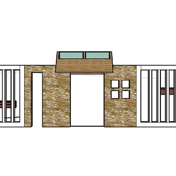 新中式大门su模型下载，sketchup入口大门skp模型