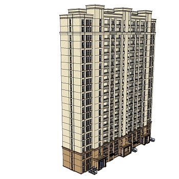 欧式高层住宅楼草图大师模型，住宅楼su模型下载